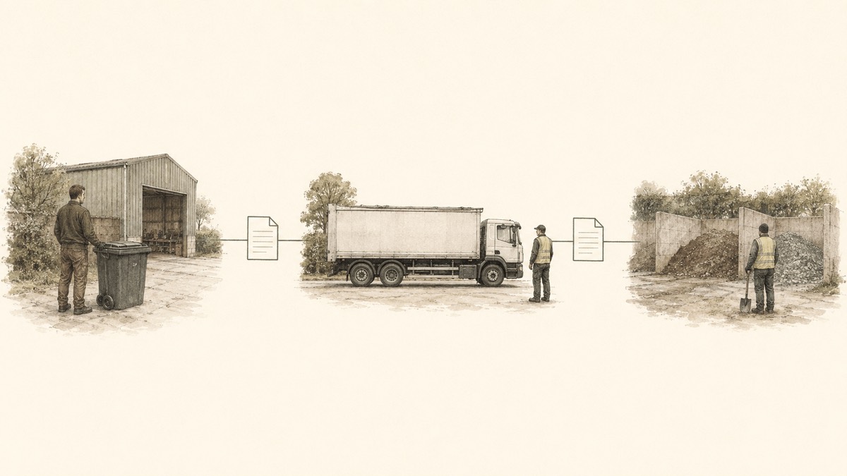 The producer, the carrier and the receiving site each carry a duty in the chain, and each handover is recorded.